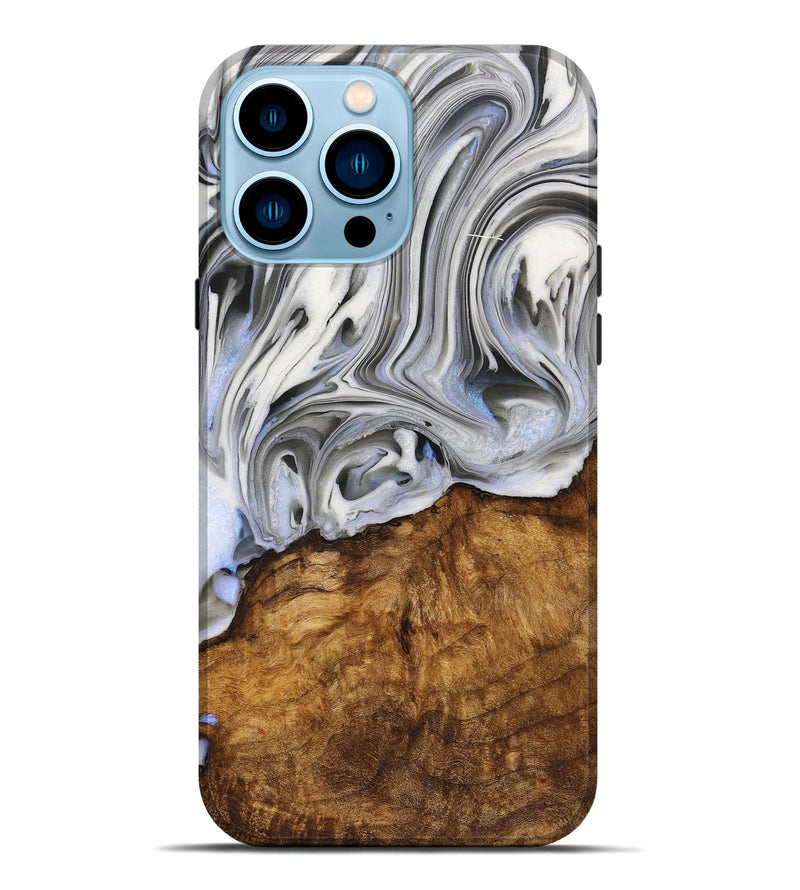 iPhone 14 Pro Max Wood+Resin Live Edge Phone Case - Rita (Black & White, 714677)