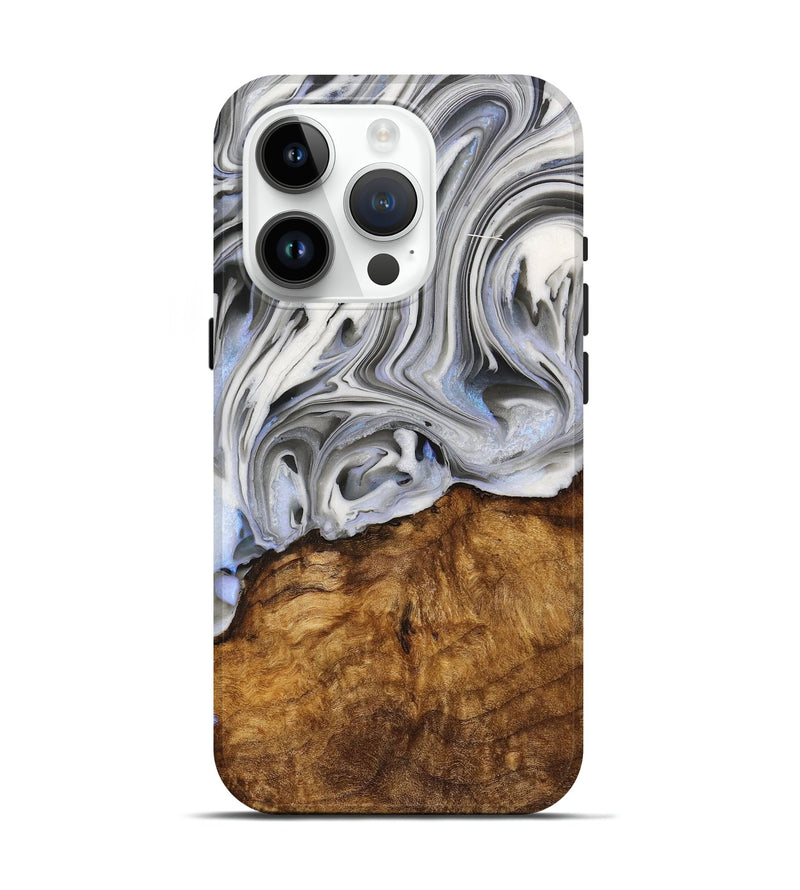 iPhone 15 Pro Wood+Resin Live Edge Phone Case - Rita (Black & White, 714677)