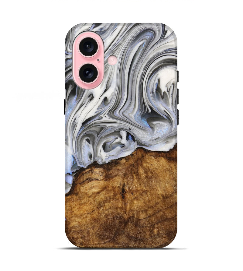 iPhone 16 Wood+Resin Live Edge Phone Case - Rita (Black & White, 714677)