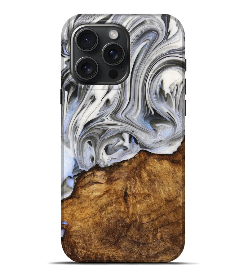 iPhone 16 Pro Max Wood+Resin Live Edge Phone Case - Rita (Black & White, 714677)