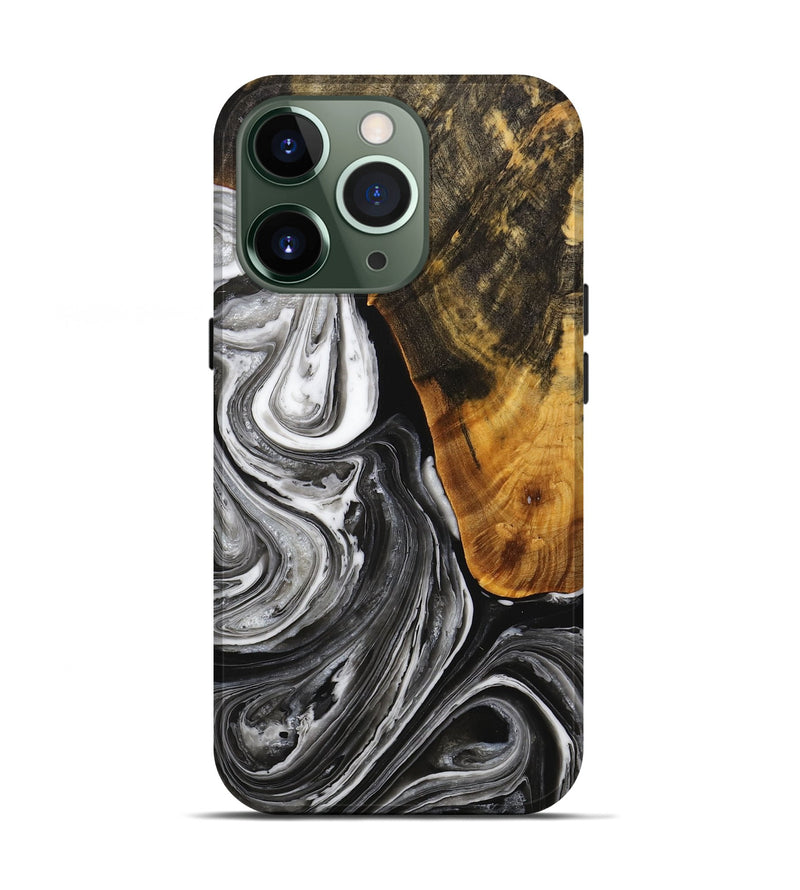 iPhone 13 Pro Wood+Resin Live Edge Phone Case - Ruben (Black & White, 714679)