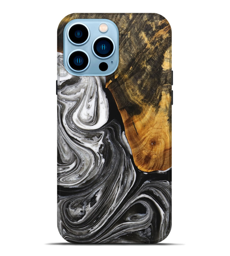 iPhone 14 Pro Max Wood+Resin Live Edge Phone Case - Ruben (Black & White, 714679)