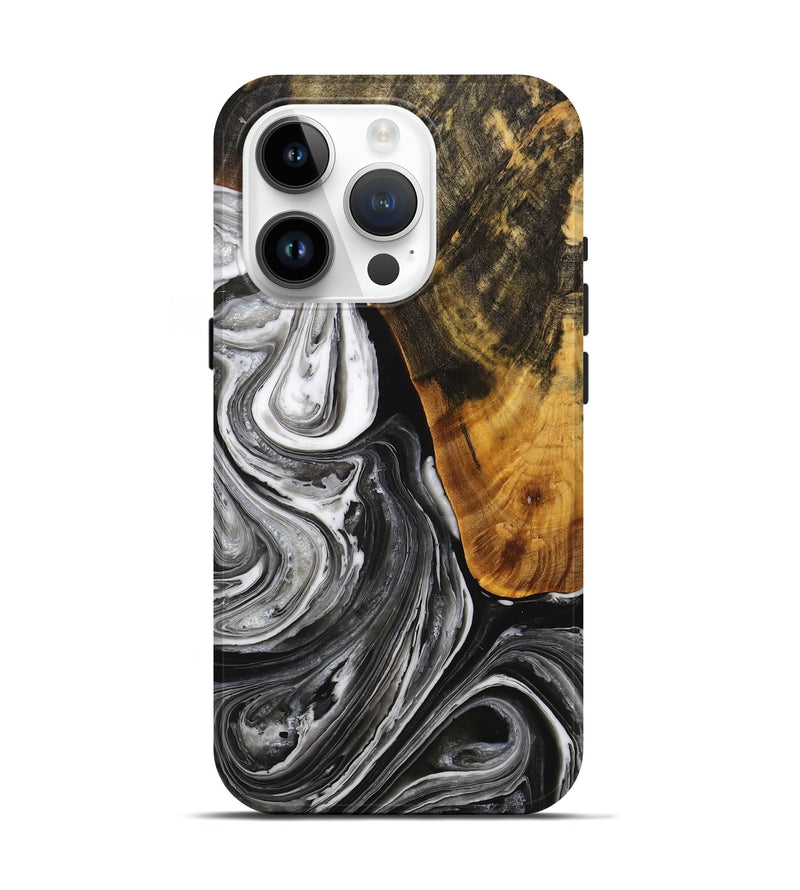 iPhone 15 Pro Wood+Resin Live Edge Phone Case - Ruben (Black & White, 714679)