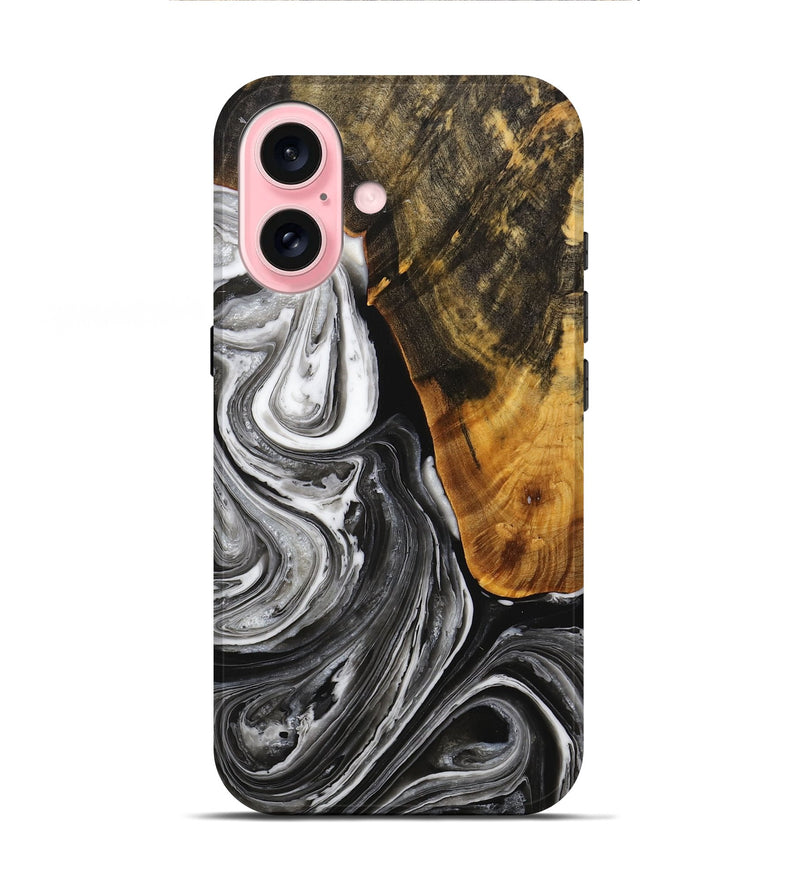 iPhone 16 Wood+Resin Live Edge Phone Case - Ruben (Black & White, 714679)