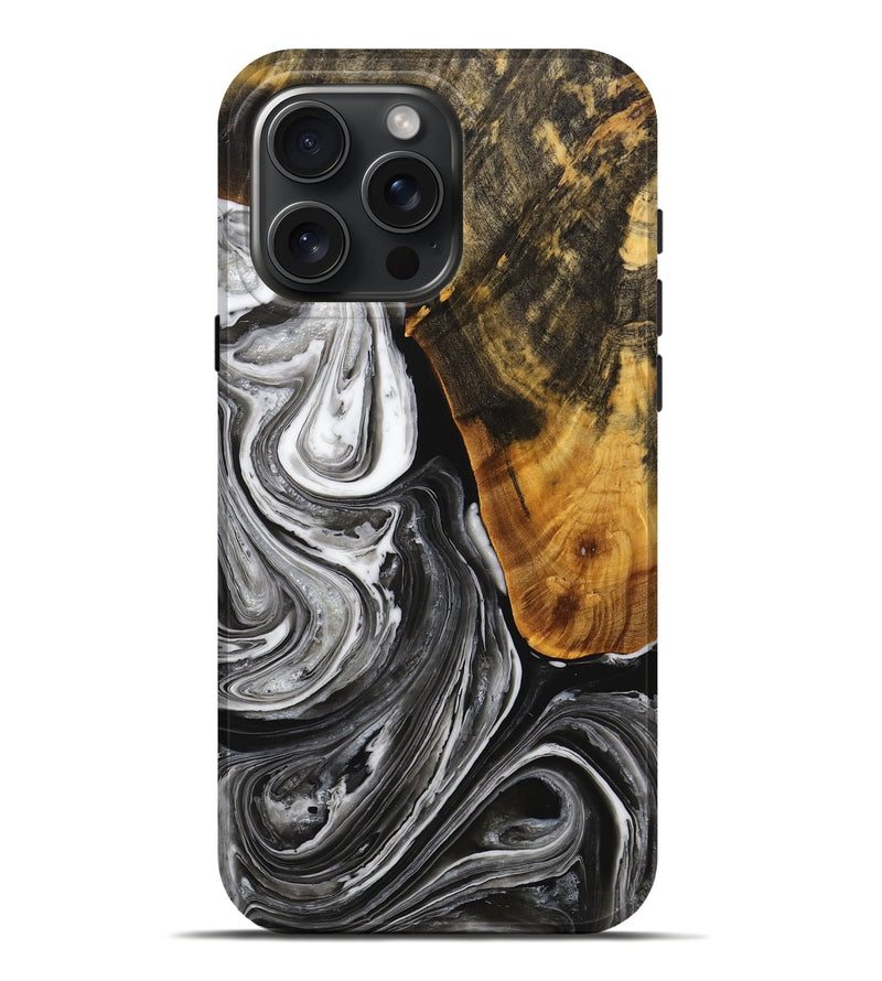 iPhone 16 Pro Max Wood+Resin Live Edge Phone Case - Ruben (Black & White, 714679)