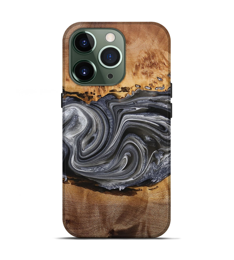 iPhone 13 Pro Wood+Resin Live Edge Phone Case - Kristopher (Black & White, 714681)