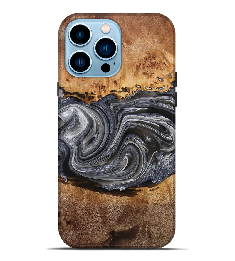 iPhone 14 Pro Max Wood+Resin Live Edge Phone Case - Kristopher (Black & White, 714681)