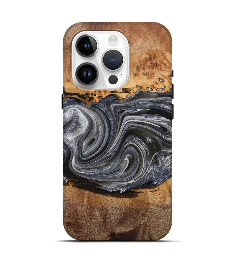 iPhone 15 Pro Wood+Resin Live Edge Phone Case - Kristopher (Black & White, 714681)