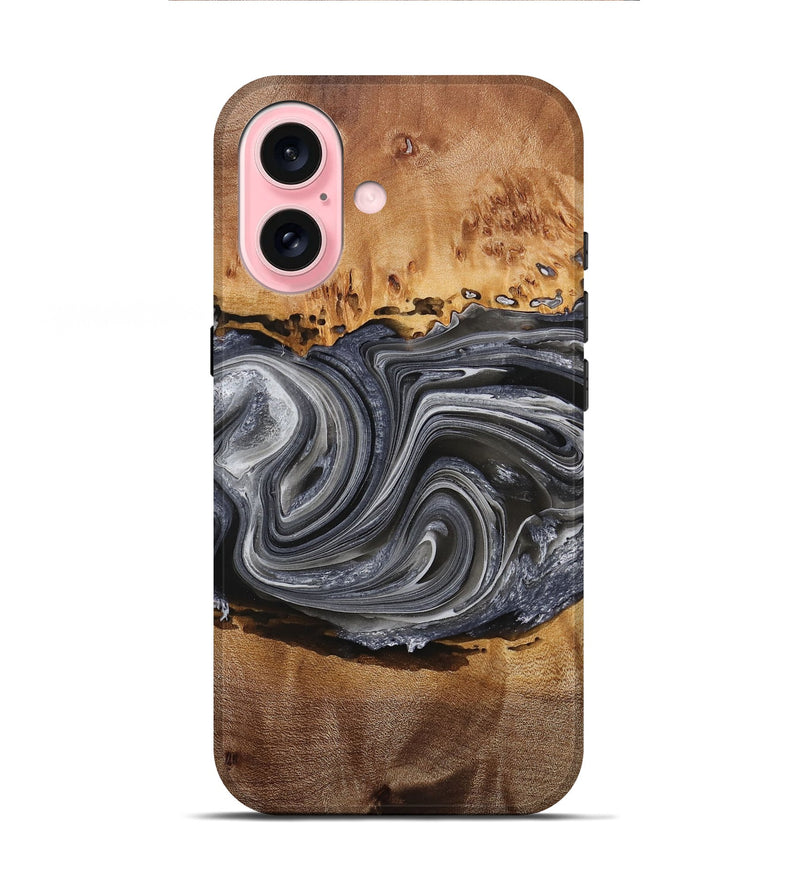 iPhone 16 Wood+Resin Live Edge Phone Case - Kristopher (Black & White, 714681)