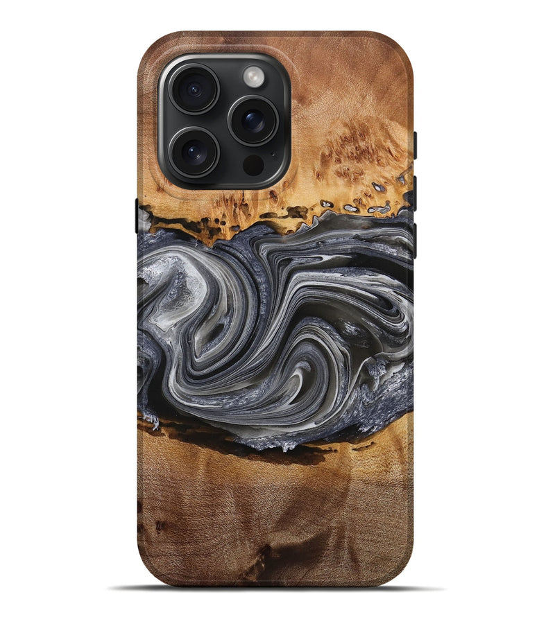 iPhone 16 Pro Max Wood+Resin Live Edge Phone Case - Kristopher (Black & White, 714681)