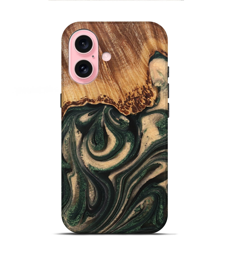 iPhone 16 Wood+Resin Live Edge Phone Case - Jazmine (Green, 714692)