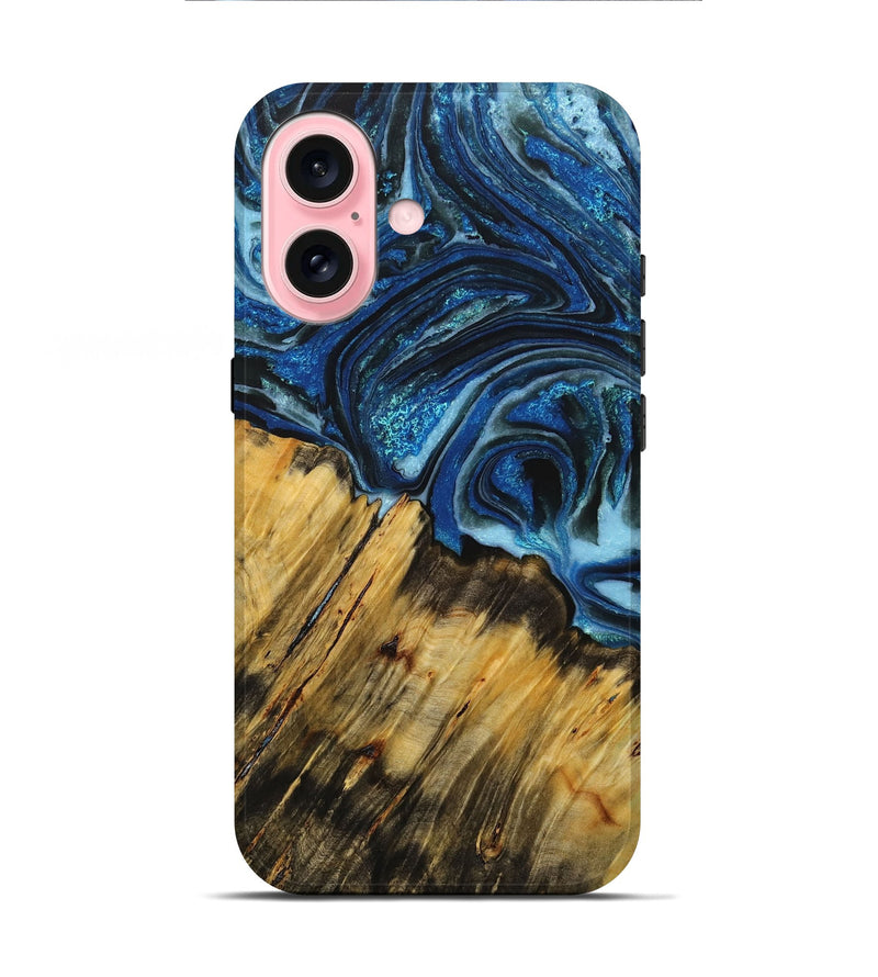 iPhone 16 Wood+Resin Live Edge Phone Case - Maureen (Blue, 714698)