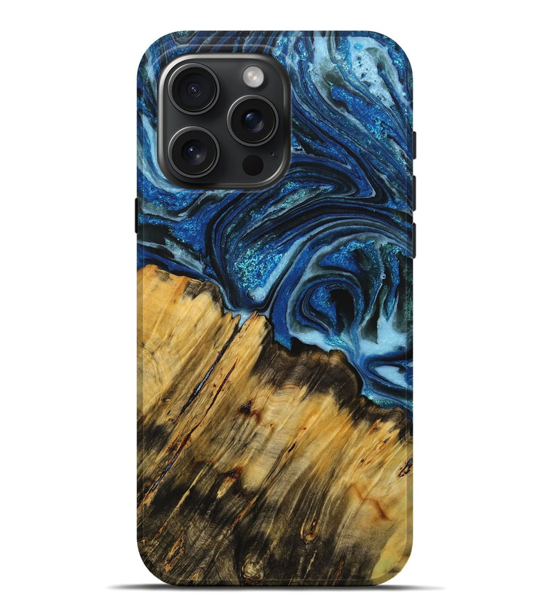 iPhone 16 Pro Max Wood+Resin Live Edge Phone Case - Maureen (Blue, 714698)