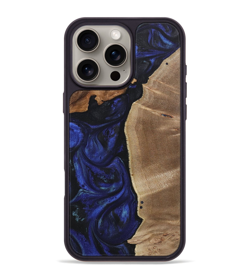 iPhone 16 Pro Max Wood+Resin Phone Case - Audra (Blue, 714861)