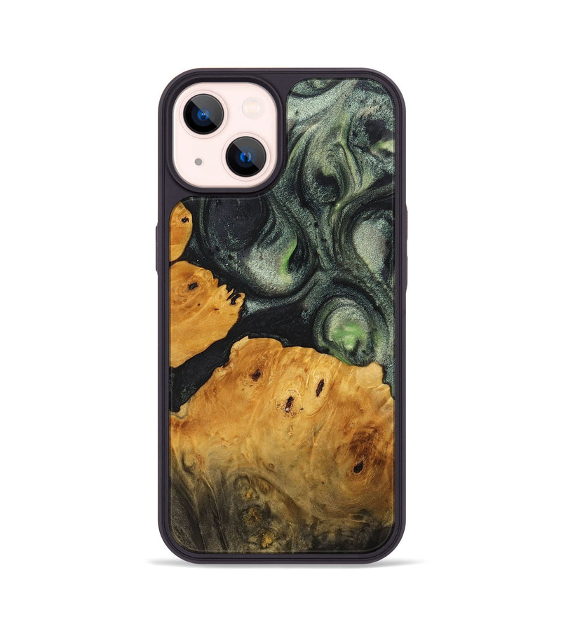 iPhone 14 Wood+Resin Phone Case - Tori (Green, 714871)