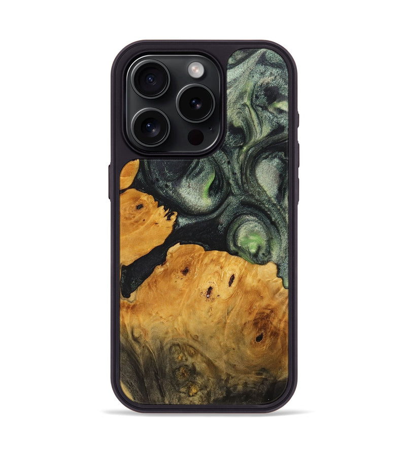 iPhone 15 Pro Wood+Resin Phone Case - Tori (Green, 714871)