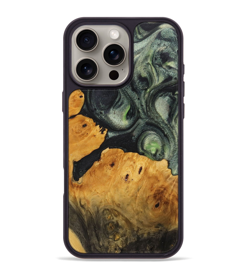 iPhone 16 Pro Max Wood+Resin Phone Case - Tori (Green, 714871)