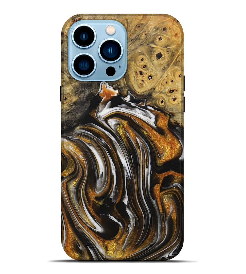 iPhone 14 Pro Max Wood+Resin Live Edge Phone Case - Kailani (Black & White, 714887)