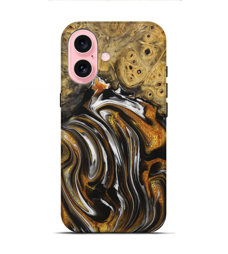 iPhone 16 Wood+Resin Live Edge Phone Case - Kailani (Black & White, 714887)