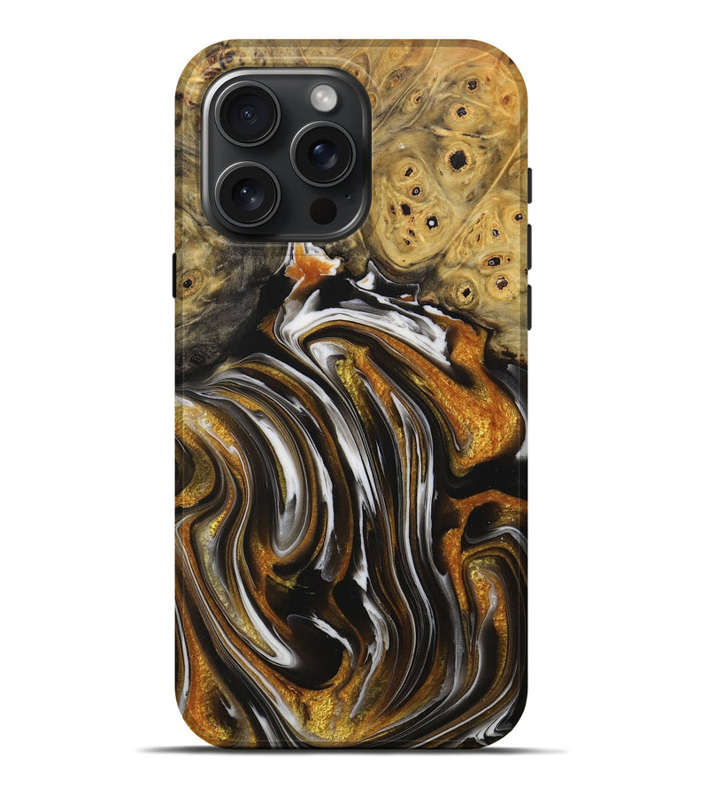 iPhone 16 Pro Max Wood+Resin Live Edge Phone Case - Kailani (Black & White, 714887)