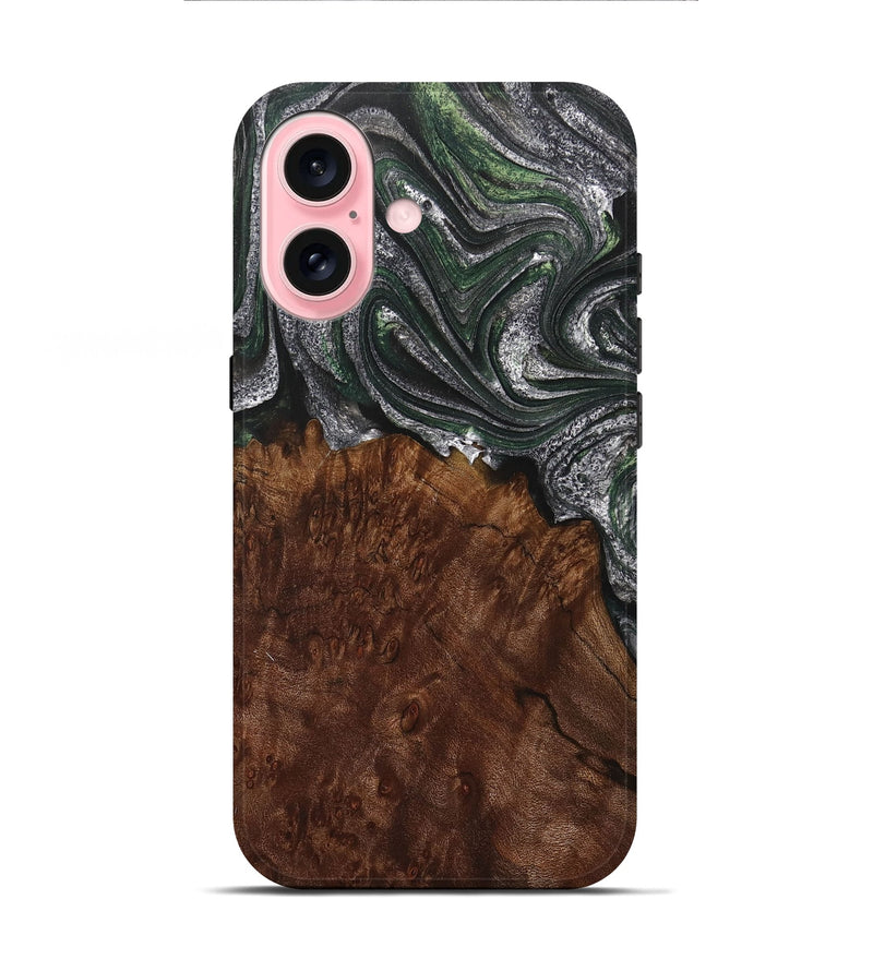 iPhone 16 Wood+Resin Live Edge Phone Case - Destinee (Green, 714901)