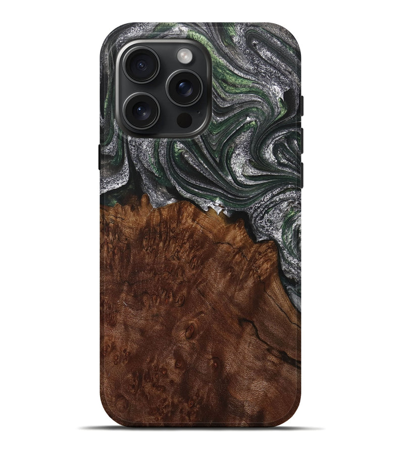 iPhone 16 Pro Max Wood+Resin Live Edge Phone Case - Destinee (Green, 714901)