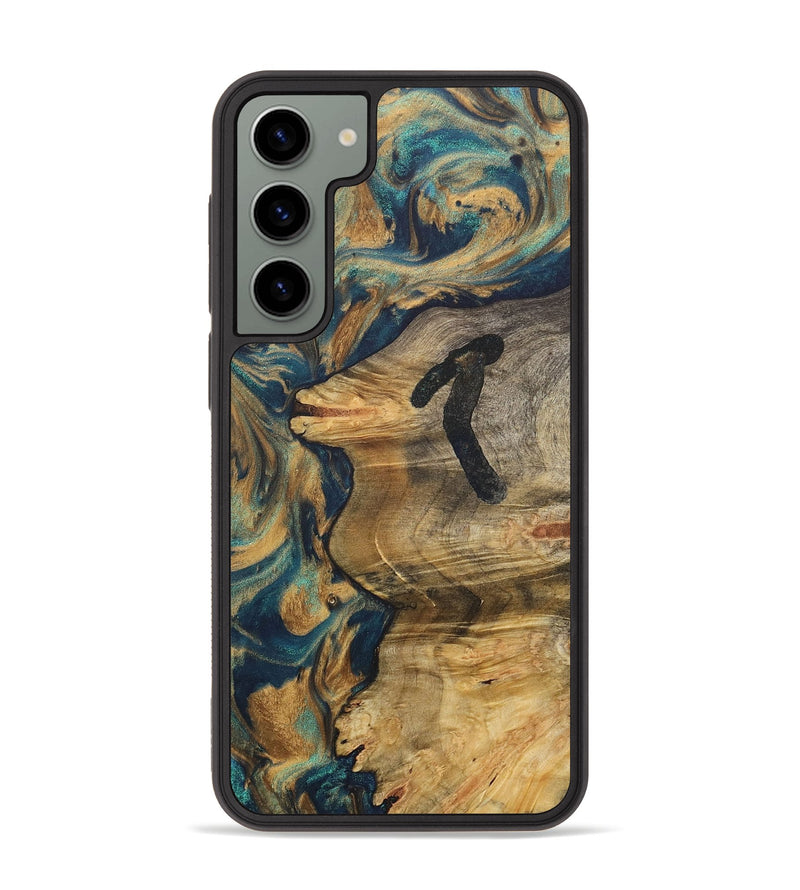 Galaxy S23 Plus Wood+Resin Phone Case - Hallie (Teal & Gold, 715004)