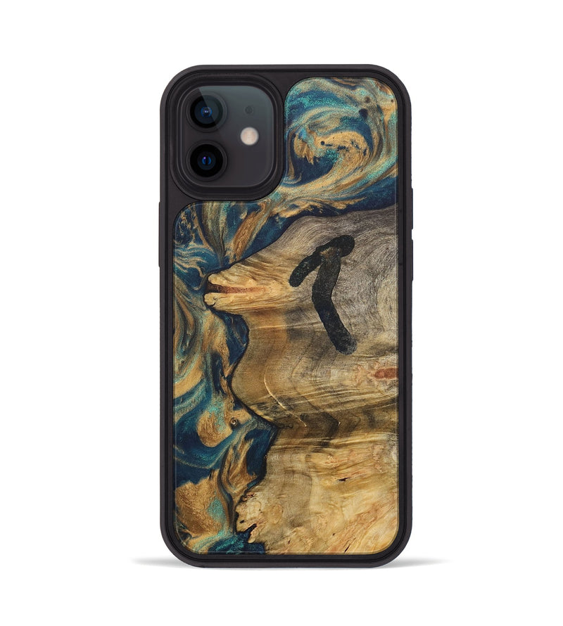 iPhone 12 Wood+Resin Phone Case - Hallie (Teal & Gold, 715004)