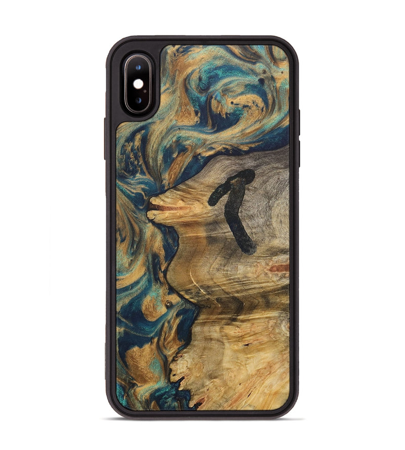 iPhone Xs Max Wood+Resin Phone Case - Hallie (Teal & Gold, 715004)