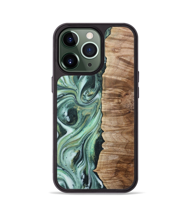 iPhone 13 Pro Wood+Resin Phone Case - Ronnie (Green, 715100)