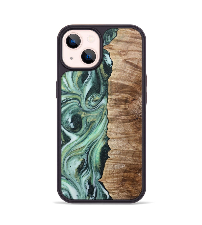 iPhone 14 Wood+Resin Phone Case - Ronnie (Green, 715100)