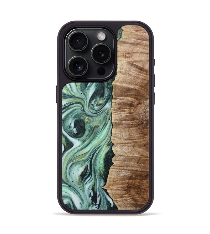 iPhone 15 Pro Wood+Resin Phone Case - Ronnie (Green, 715100)