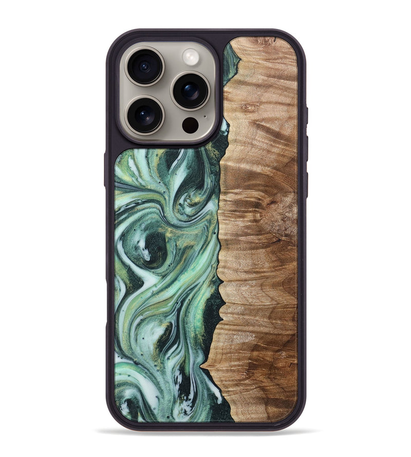 iPhone 16 Pro Max Wood+Resin Phone Case - Ronnie (Green, 715100)