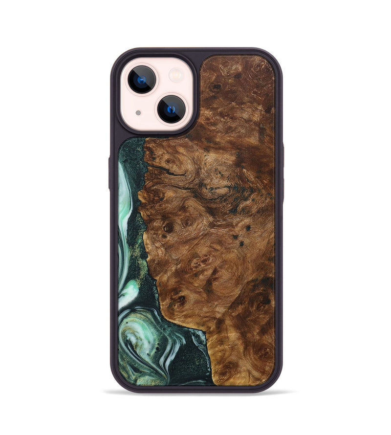 iPhone 14 Wood+Resin Phone Case - Kristen (Green, 715104)