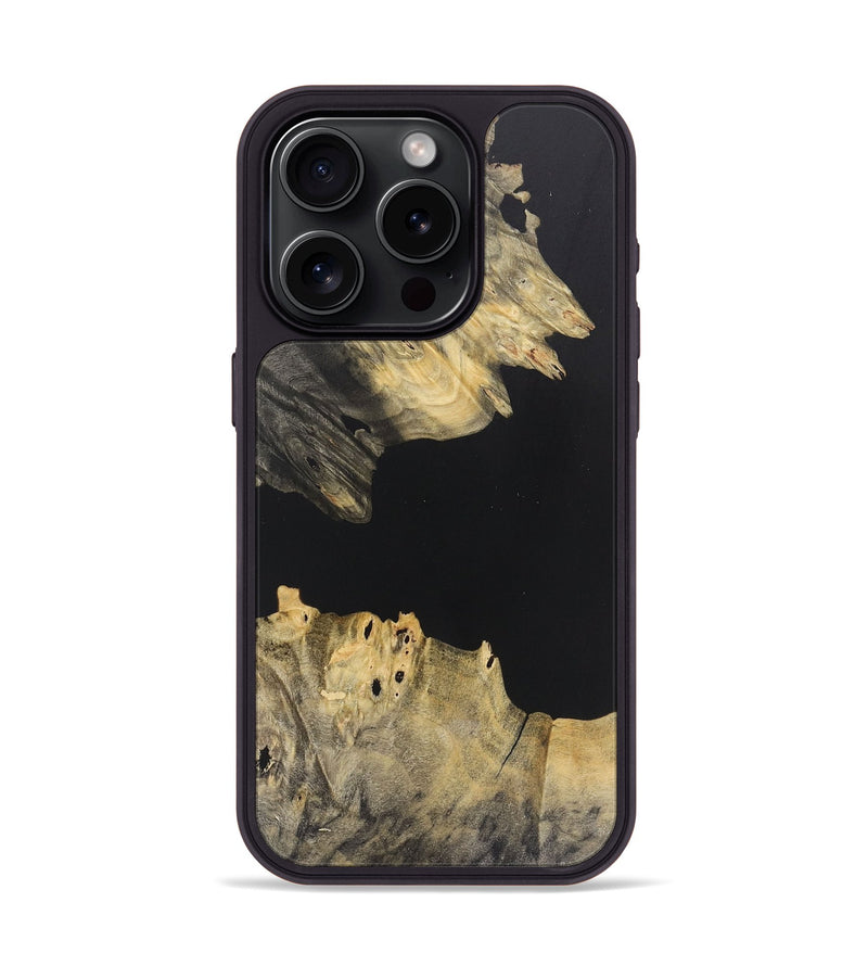 iPhone 15 Pro Wood+Resin Phone Case - Brandi (Pure Black, 715175)