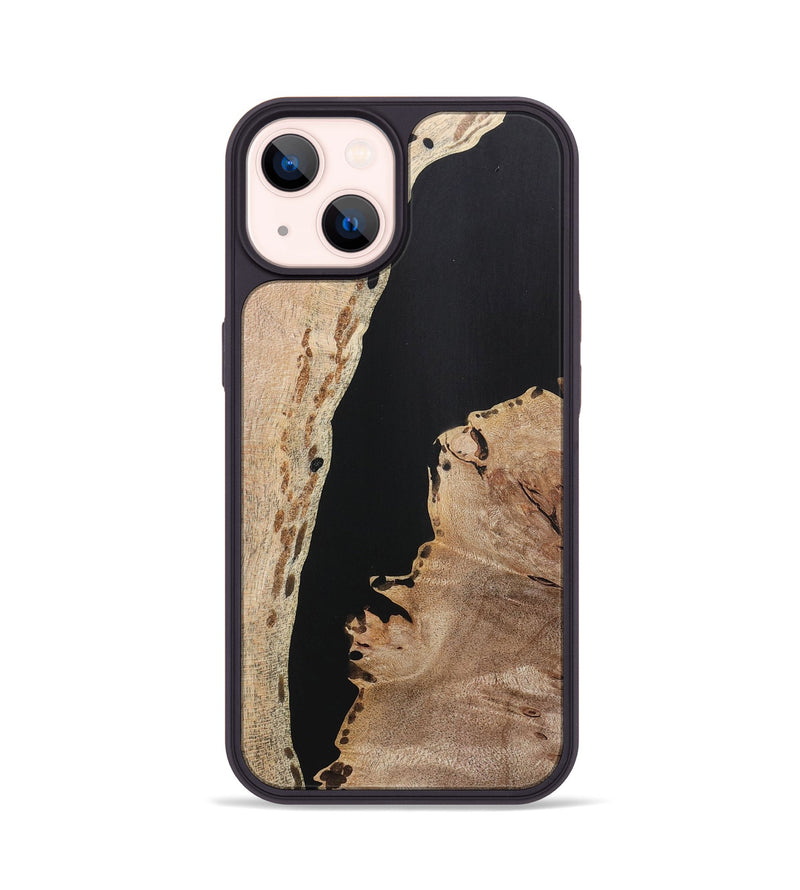 iPhone 14 Wood+Resin Phone Case - Edith (Pure Black, 715183)