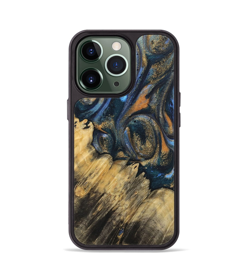 iPhone 13 Pro Wood+Resin Phone Case - Cara (Teal & Gold, 715196)