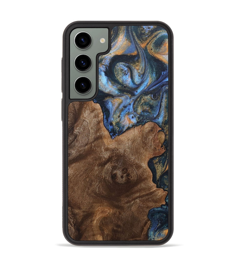 Galaxy S23 Plus Wood+Resin Phone Case - Ashanti (Teal & Gold, 715197)