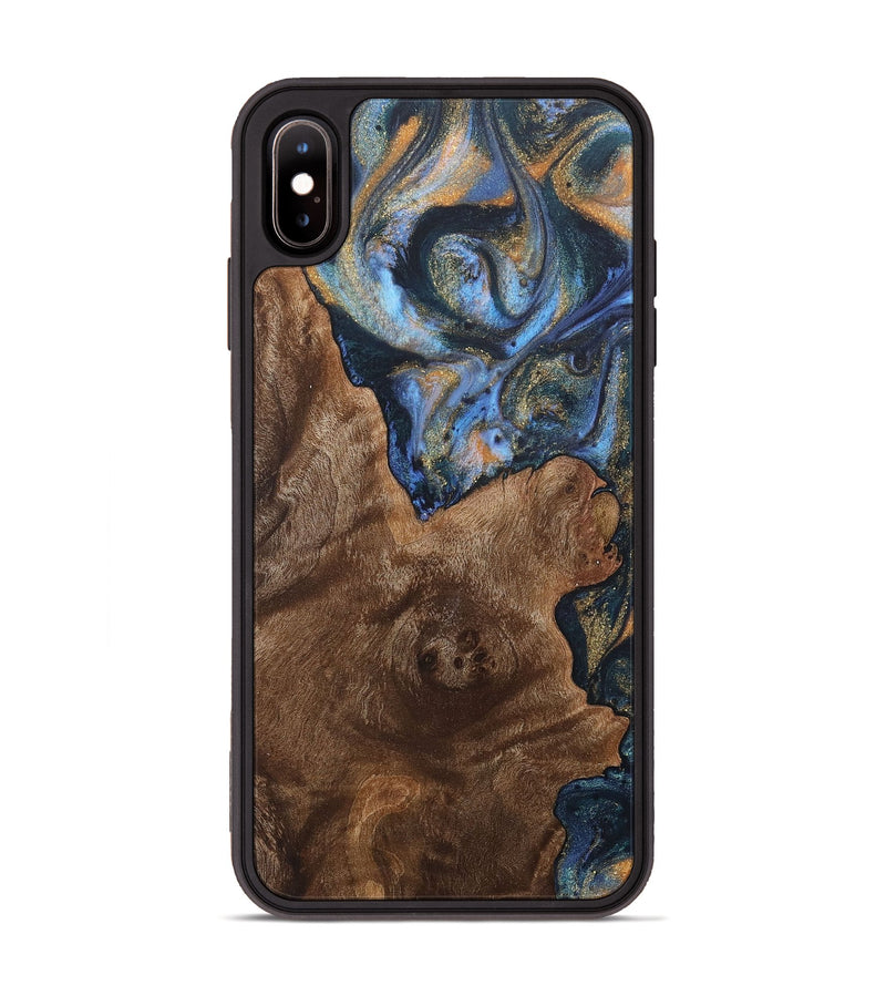 iPhone Xs Max Wood+Resin Phone Case - Ashanti (Teal & Gold, 715197)