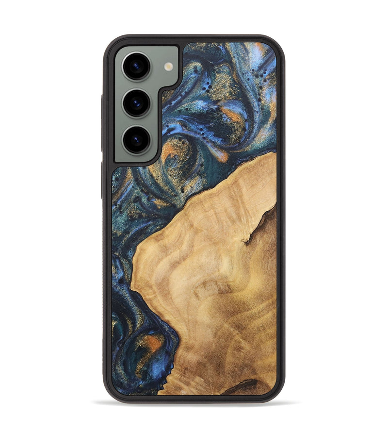 Galaxy S23 Plus Wood+Resin Phone Case - Katelyn (Teal & Gold, 715201)