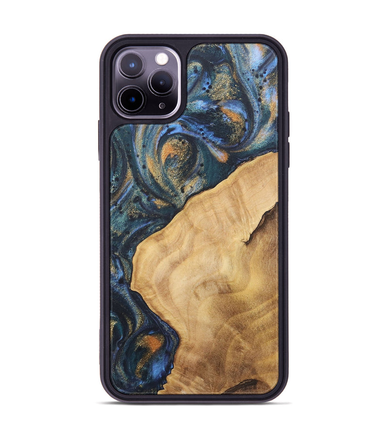 iPhone 11 Pro Max Wood+Resin Phone Case - Katelyn (Teal & Gold, 715201)