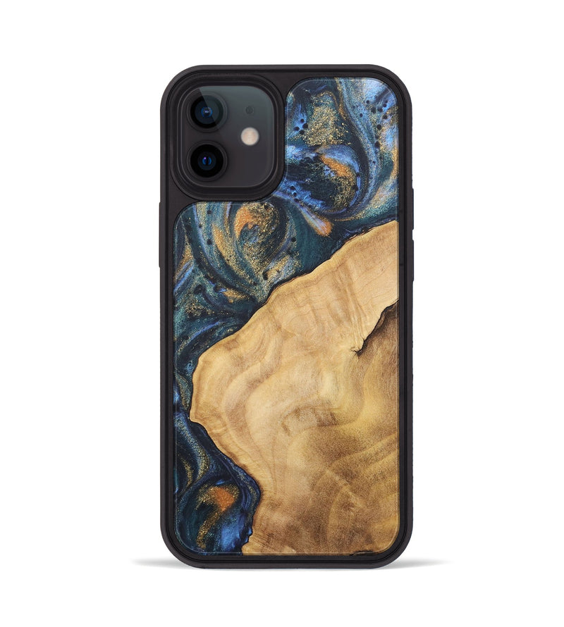 iPhone 12 Wood+Resin Phone Case - Katelyn (Teal & Gold, 715201)