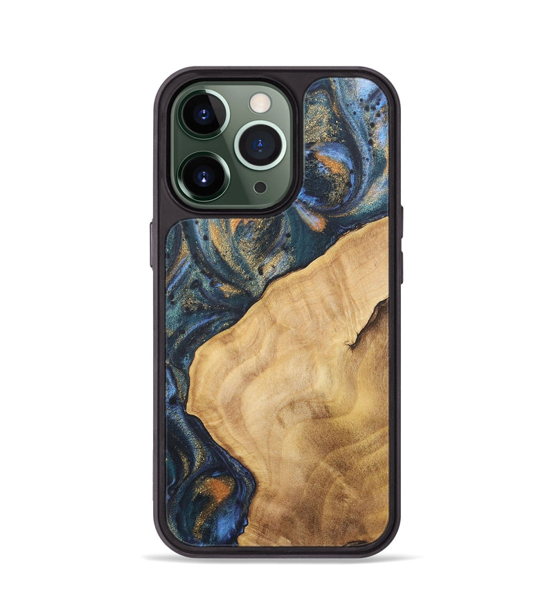 iPhone 13 Pro Wood+Resin Phone Case - Katelyn (Teal & Gold, 715201)