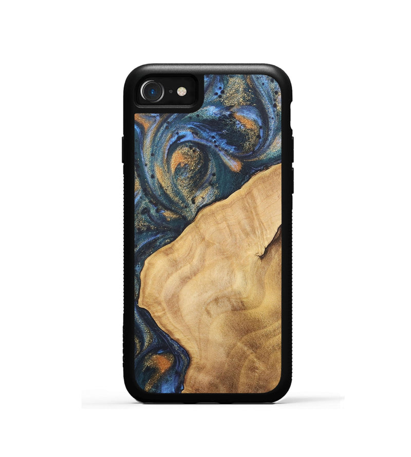 iPhone SE Wood+Resin Phone Case - Katelyn (Teal & Gold, 715201)