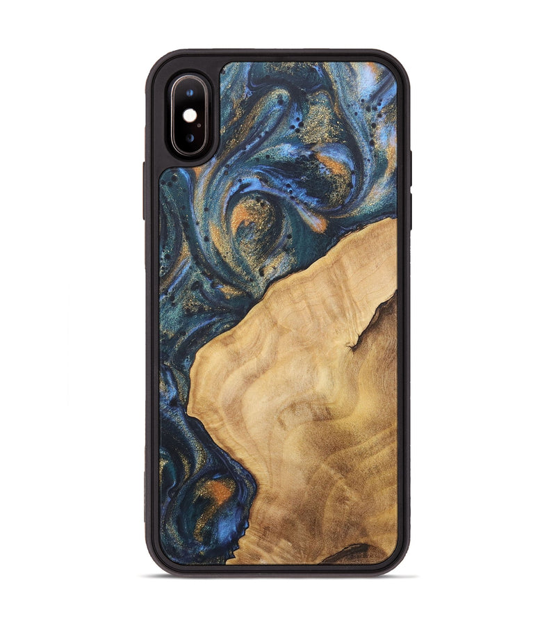 iPhone Xs Max Wood+Resin Phone Case - Katelyn (Teal & Gold, 715201)