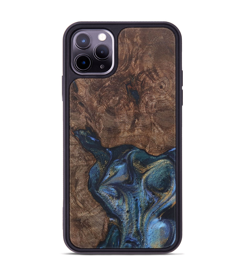 iPhone 11 Pro Max Wood+Resin Phone Case - Janelle (Teal & Gold, 715203)