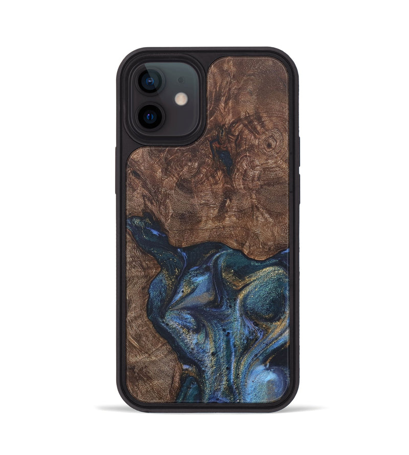 iPhone 12 Wood+Resin Phone Case - Janelle (Teal & Gold, 715203)