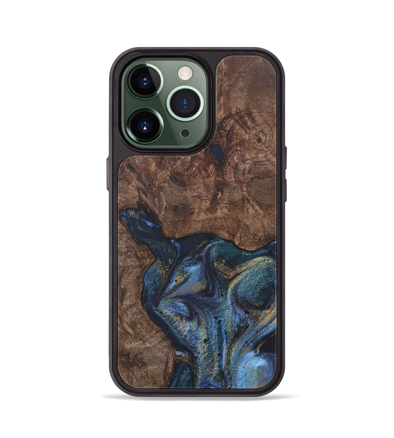 iPhone 13 Pro Wood+Resin Phone Case - Janelle (Teal & Gold, 715203)