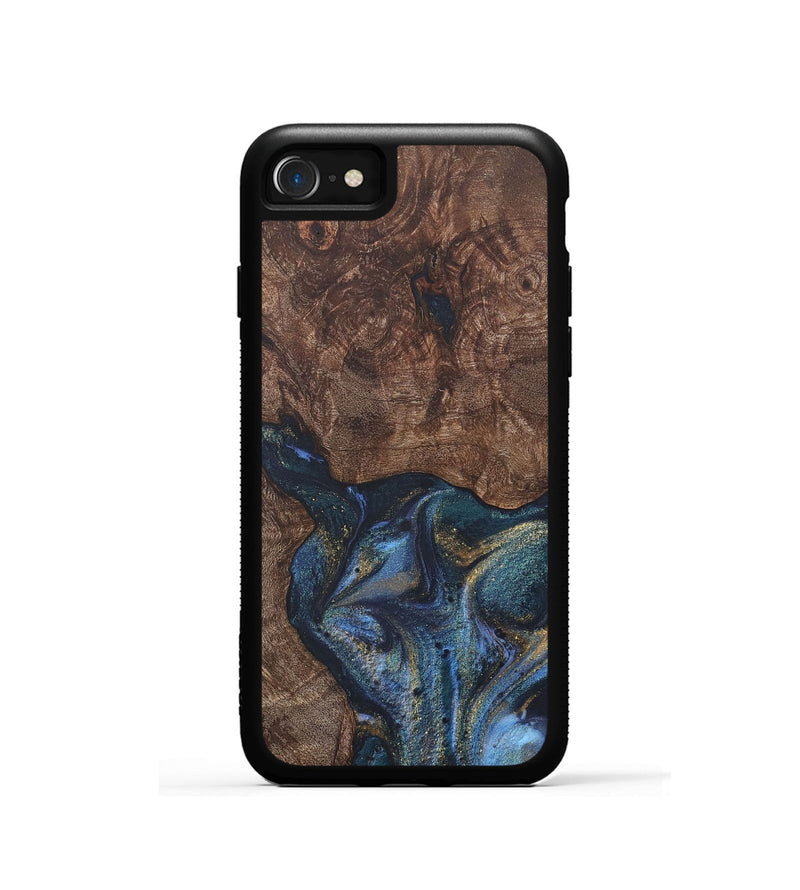 iPhone SE Wood+Resin Phone Case - Janelle (Teal & Gold, 715203)