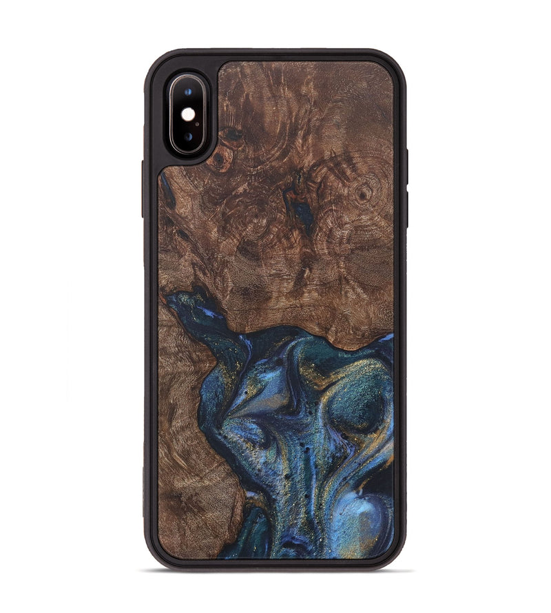 iPhone Xs Max Wood+Resin Phone Case - Janelle (Teal & Gold, 715203)